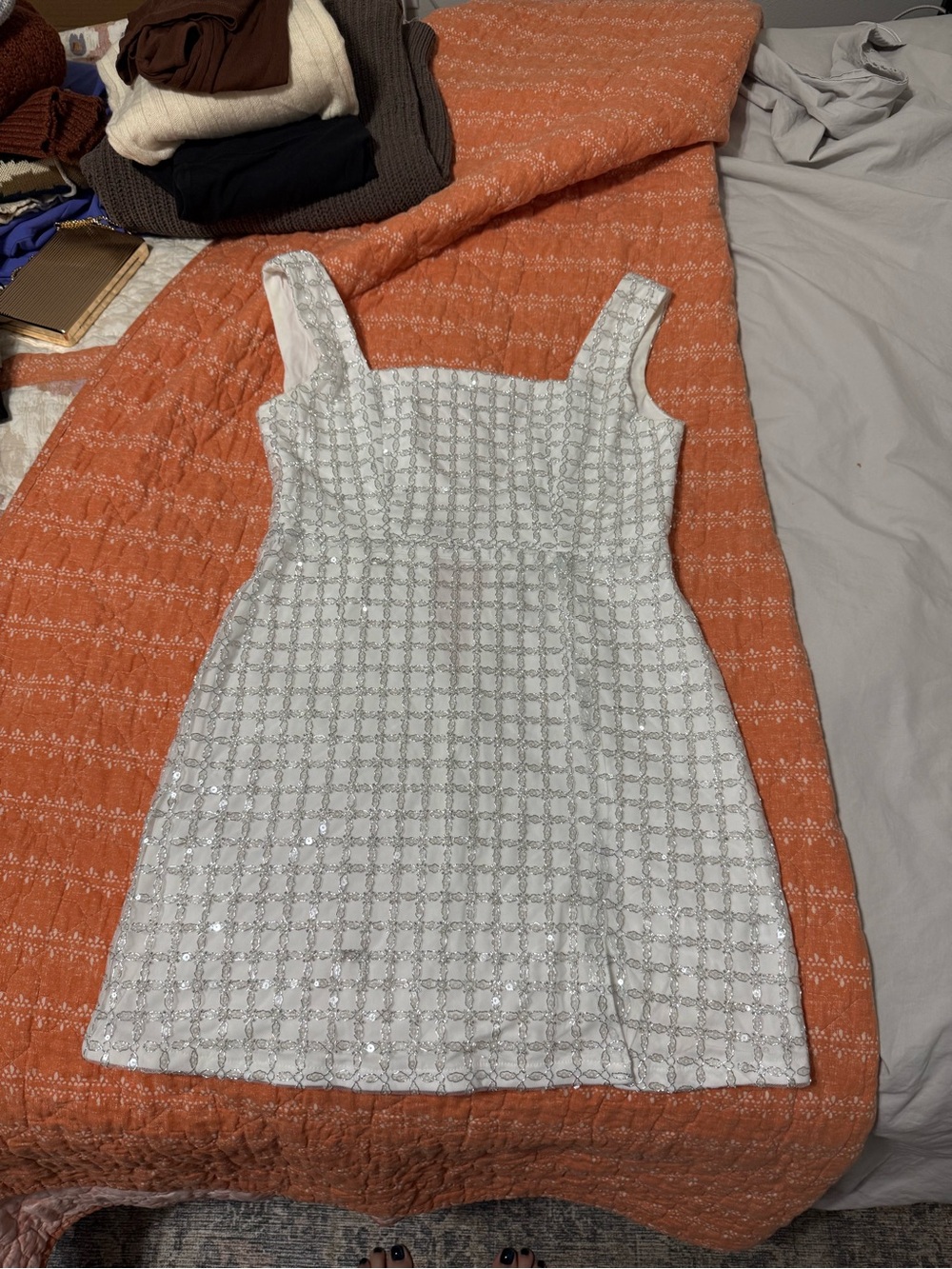 Altar'd State White Sequined Grid Mini Dress